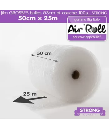 Rouleau de film GROSSES BULLES d'air 50cm x 25m STRONG