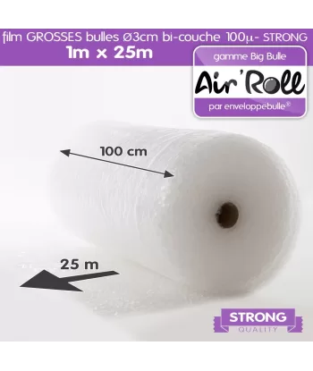 Rouleau de film GROSSES BULLES d'air 1m x 25m STRONG